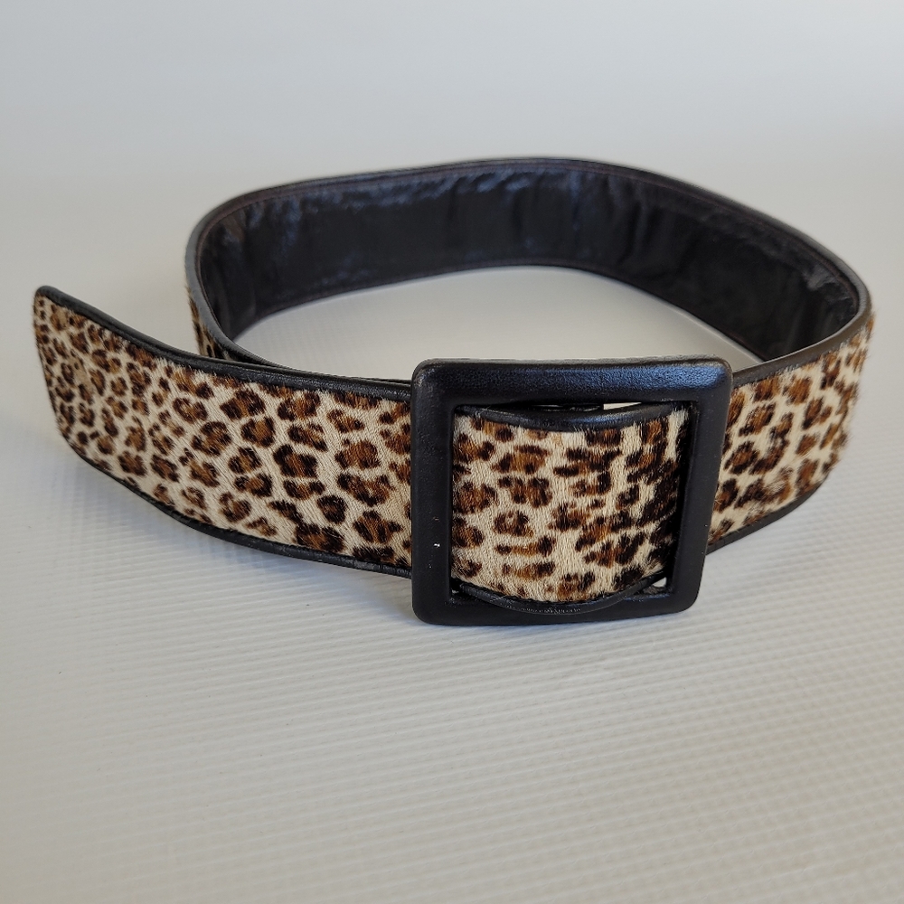 Vintage 80's GINO Belt Animal Leopard Print Hair Faux Size S